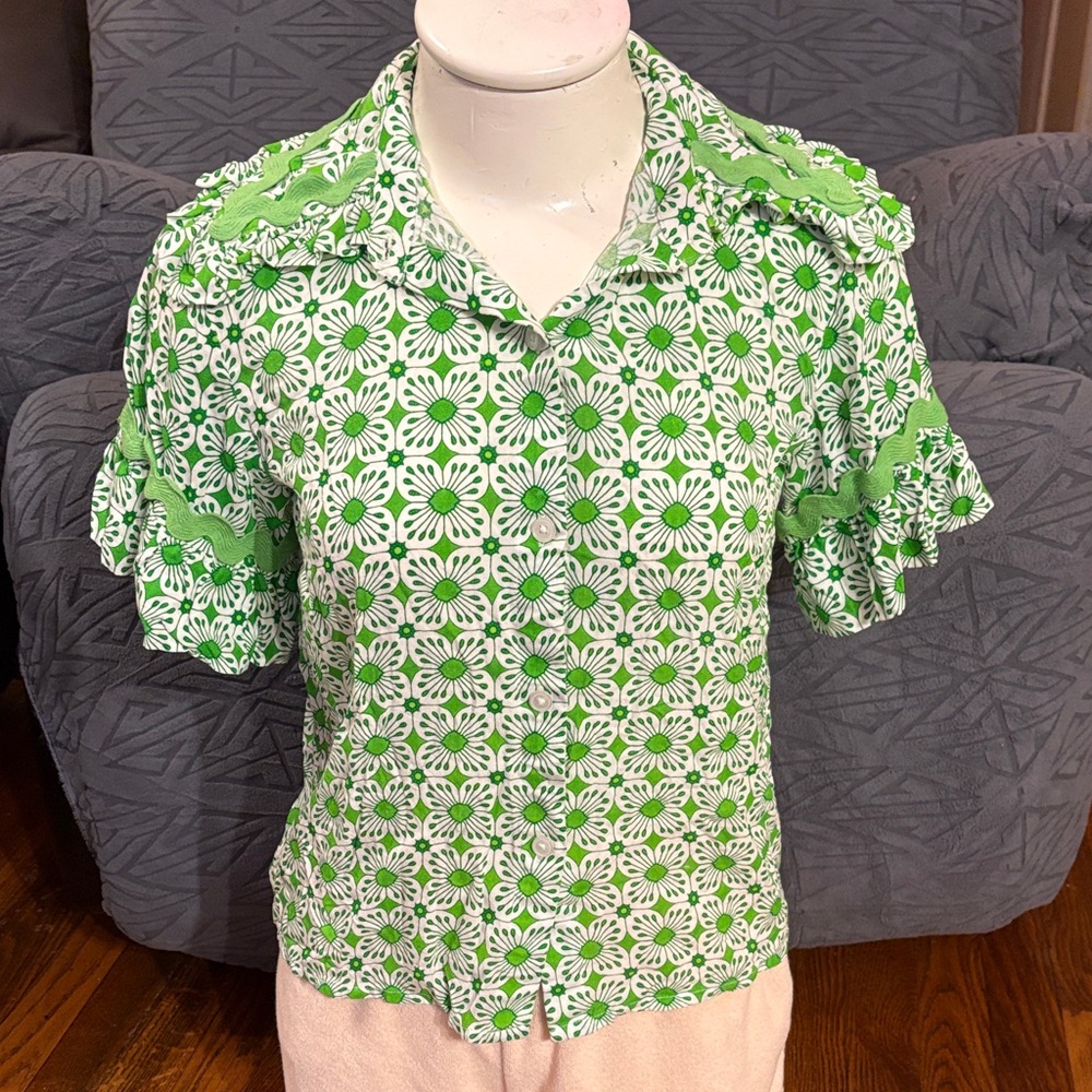 🎉Floral Green Women's Blouse Elizabeth Wilson